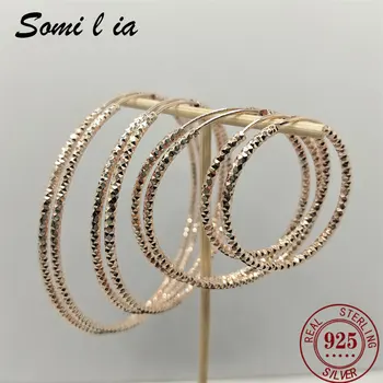 Somilia -925 Sterling Silver Round Earrings for Women Large Circle Piercing Rose Gold Hoop Earring Dropship Suppliers With Gife
