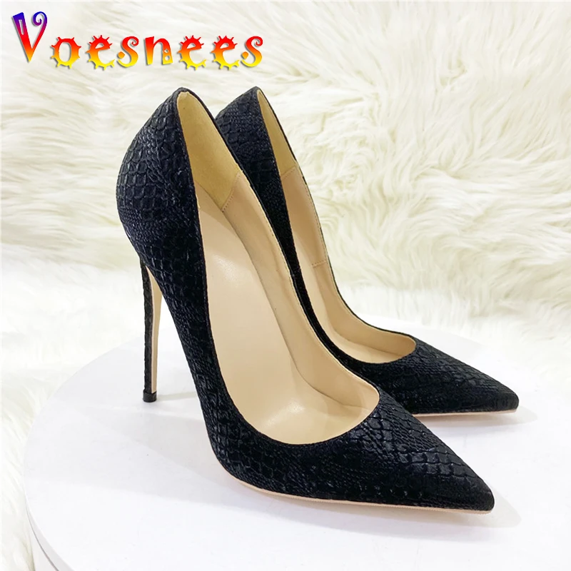 

Fashion Snake Skin Pattern High Heels Sexy Pointed Toe Fashion Model Shallow Mouth Single Shoes 12CM Designer New Woman Pumps