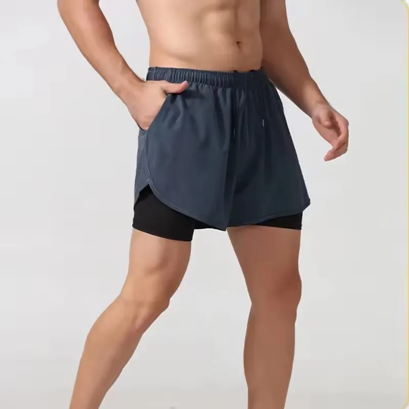 Men's Running Shorts Quick-drying Fitness Black Double Layer Shorts Men New Sport Workout Training Bodybuilding Short Pants 3