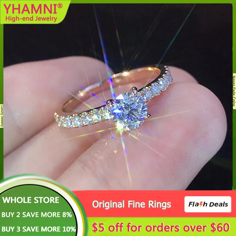Exquisite Rose Gold Color Fashion Zircon Crystal Rings for Women With