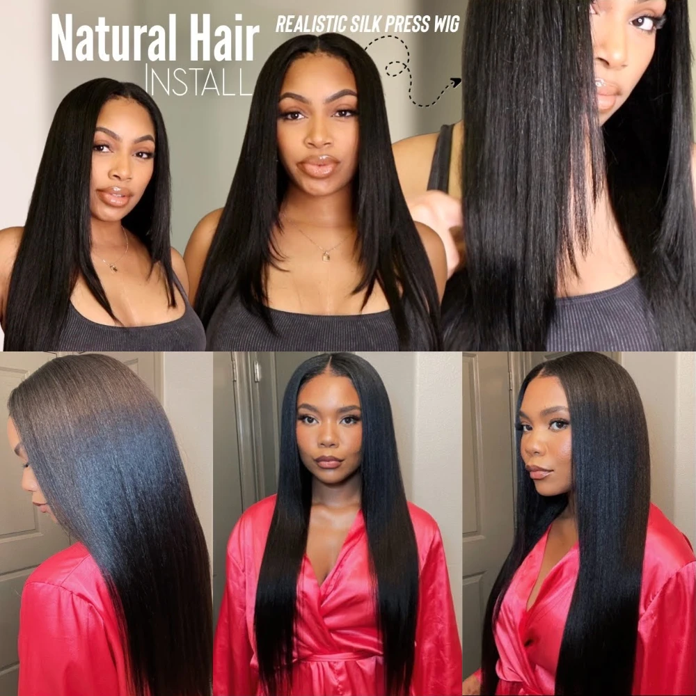 Unice Hair Yaki Straight V Part Wig Human Hair Clip-in Human Wigs Upgrade U Part Wigs Easy Blend Seamless Mini Leave Out human hair wigs