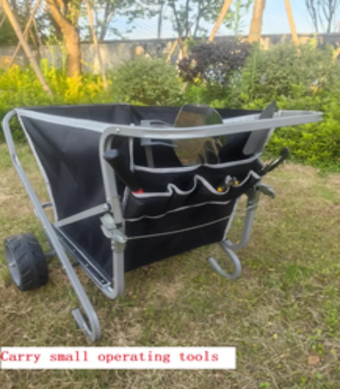 200lbs Two wheels Steel Foldable Cloth Lightweight Portable Canvas Folding Rolling Garden Cart Barrow