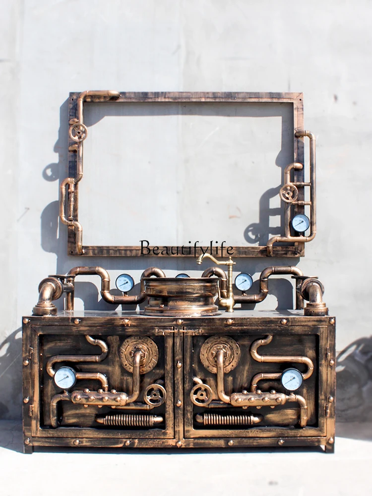 

Iron Vintage Industrial Style Floor Wash Basin Restaurant Bar Bathroom Creative Washstand Cabinet