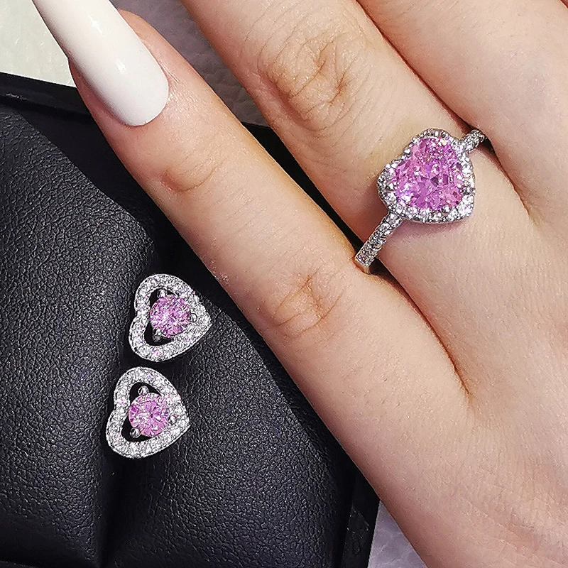 2pcs Silver Color Cz Dubai Jewelry Set Ring and Earring for Women Wedding Party