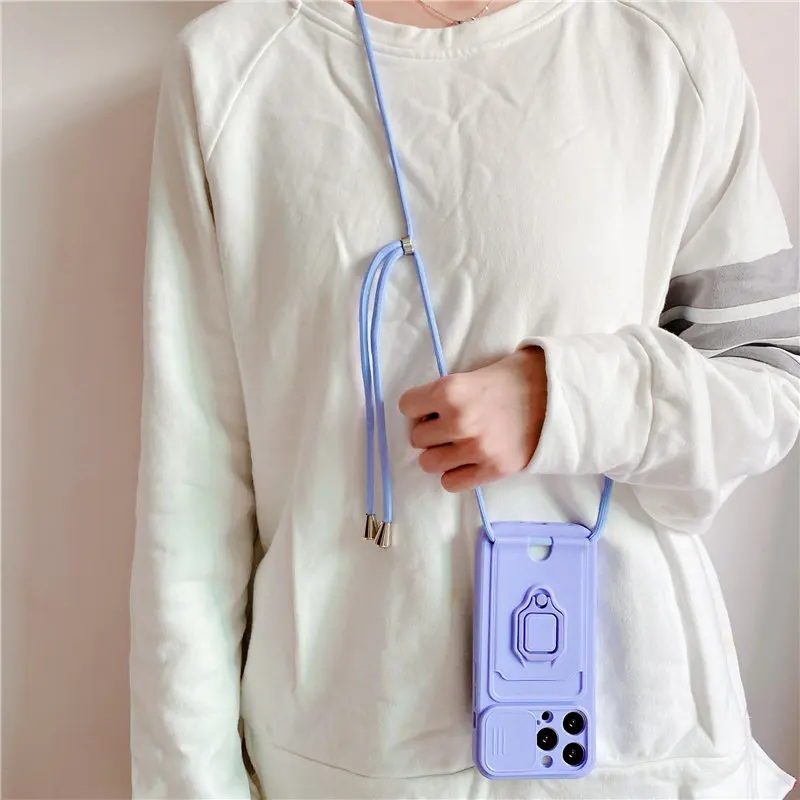 Crossbody Necklace Cord Lanyard Wallet Card Case For iPhone 13 Pro Max 12 11 8 7 Plus XR Xs X SE 20 Ring Holder Stand Soft Cover iphone se silicone case