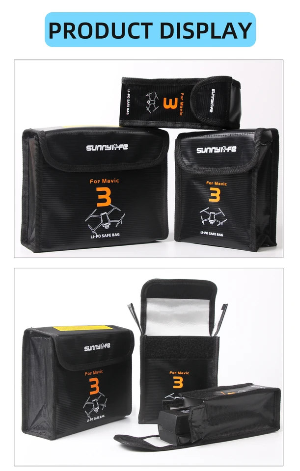 Flycoo2 Borsa Ignifuga Per Batterie LiPo DJI Mini 3 Pro - Custodia Antideflagrante Per 3 Batterie