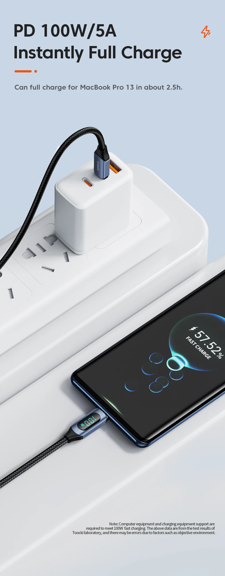 Toocki 100W Type C To Type C Cable Super Fast Charging Cable With Digital Display Type C USB Data Cable For Xiaomi Iphone16 poco