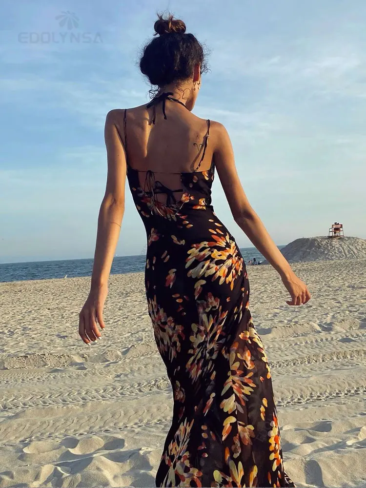 2024 Sexy Boho Printed Slip Dress Women Summer Clothes Elegant
