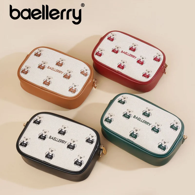 New Women's Crossbody Bag with Embroidered Cute Bear Large Capacity PU Phone Bag