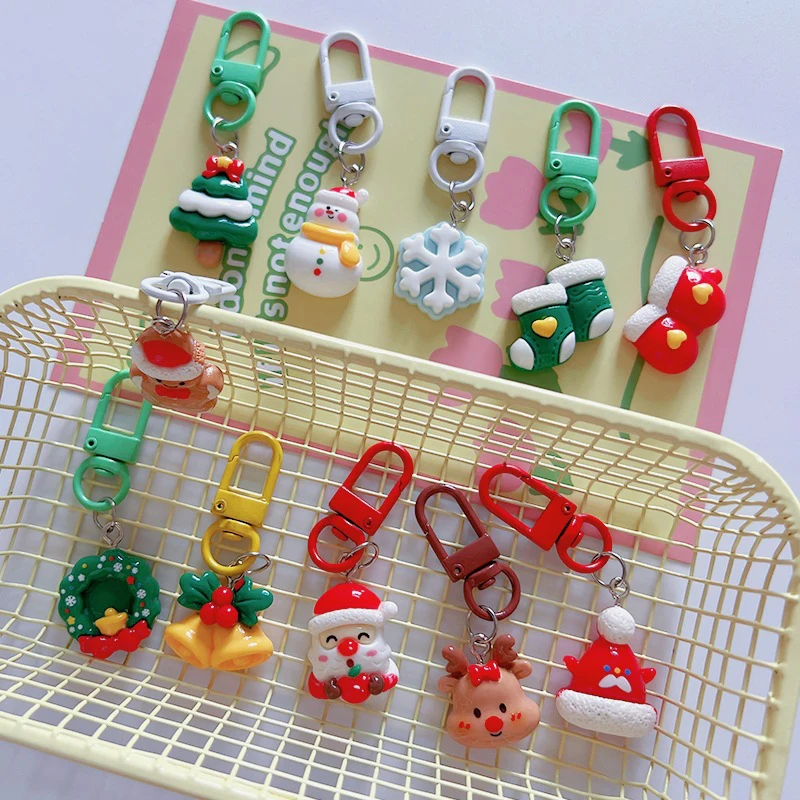 

Cute Cartoon Christmas Snowman Santa Elk Keychain Backpack Pendant Accessories Xmas Doll Keyring Gift