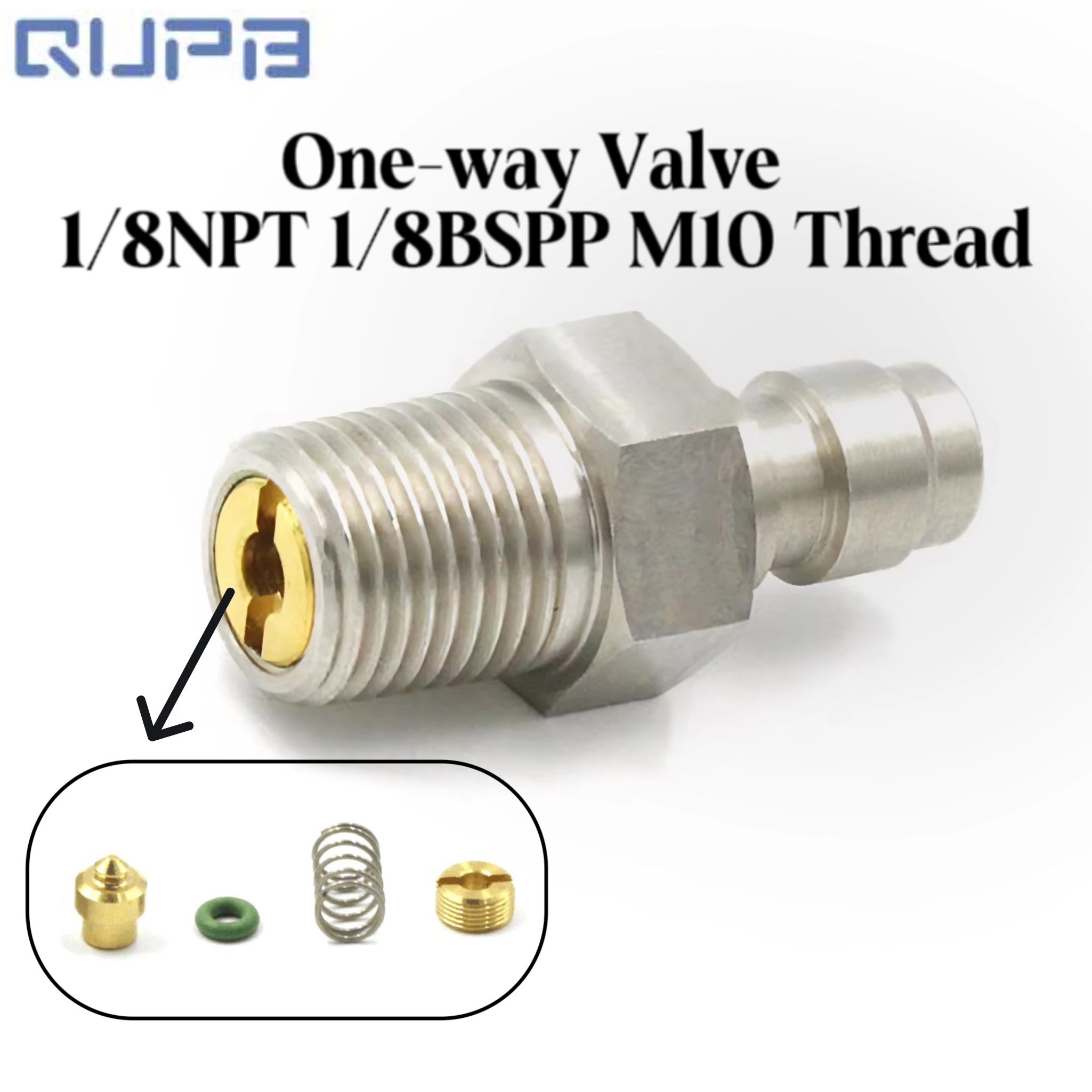 QUPB One Way Foster Valve 1/8 NPT  1/8BSPP  M10 Male Thread 8mm Fill Nipple Quick-Disconnect Plug Adapter new paintball airsoft pcp hpa n2 air tank regulator 8mm quick plug with one way foster stainless steel fill nipple kit