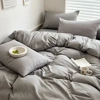 Ensemble de literie en coton, linge de lit solide, avec drap, housse de couette, taie d'oreiller, pour Couple simple, King, Queen, Double, taille 3