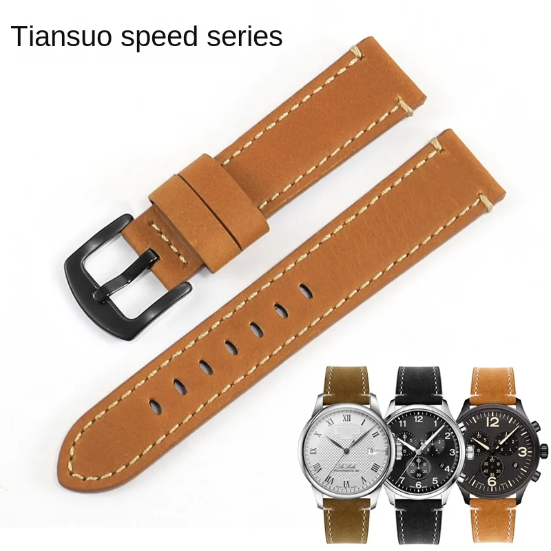 

Frosted Retro Leather Strap With Substitute Tianshuo Speed T116 Series Flat Interface Canvas Cowhide Watchband 18/20/22/24mm
