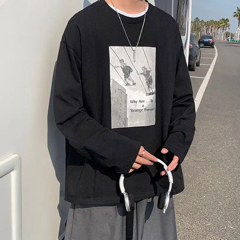 

2023 New Spring and Autumn Fashion Trend Versatile Loose Relaxed Youth Hong Kong Style Versatile Oversize Underlay T-shirt