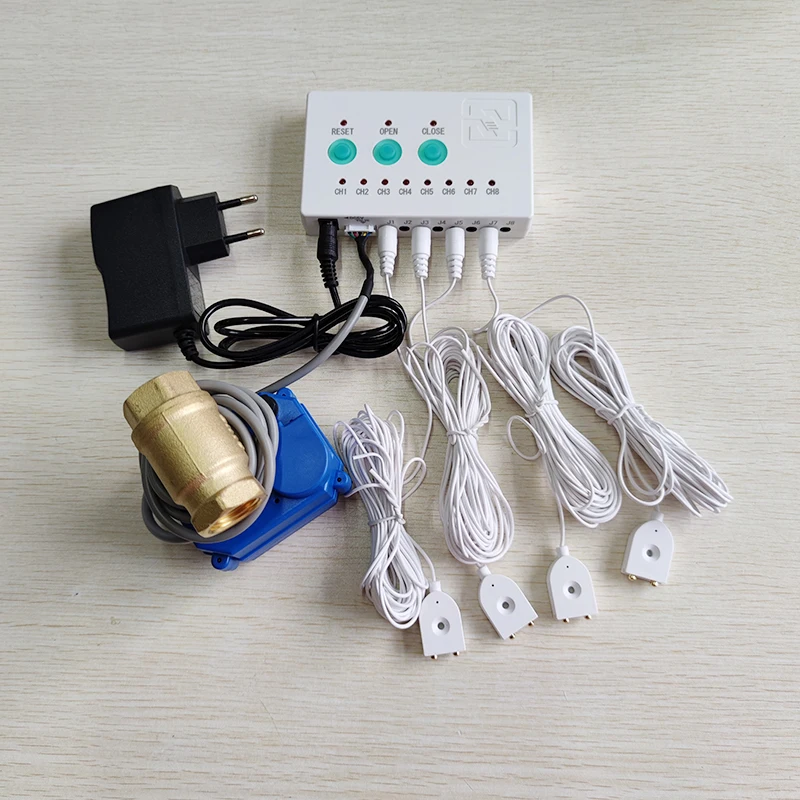 water leakage sensor protection against water leak with 2pc dn15 1 2 smart valve 4pc sensor for smart home security protection Russian Water Leakage Alarm Device with Brass Smart Valve DN15 DN20 DN25 & 4pcs 6-Meter Long Water Sensor Protection Water Leaks