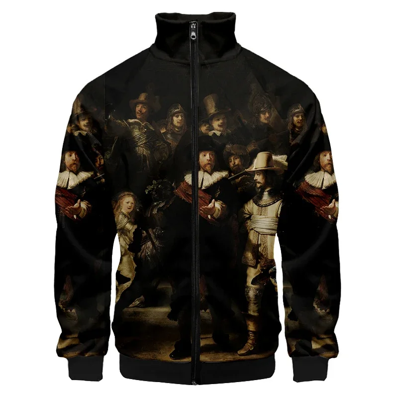 Chaqueta de hombre con estampado 3D de mural de lujo barroco retro, sudadera de exterior de aristocracia medieval, chaqueta de gran tamaño, abrigo, ropa de calle