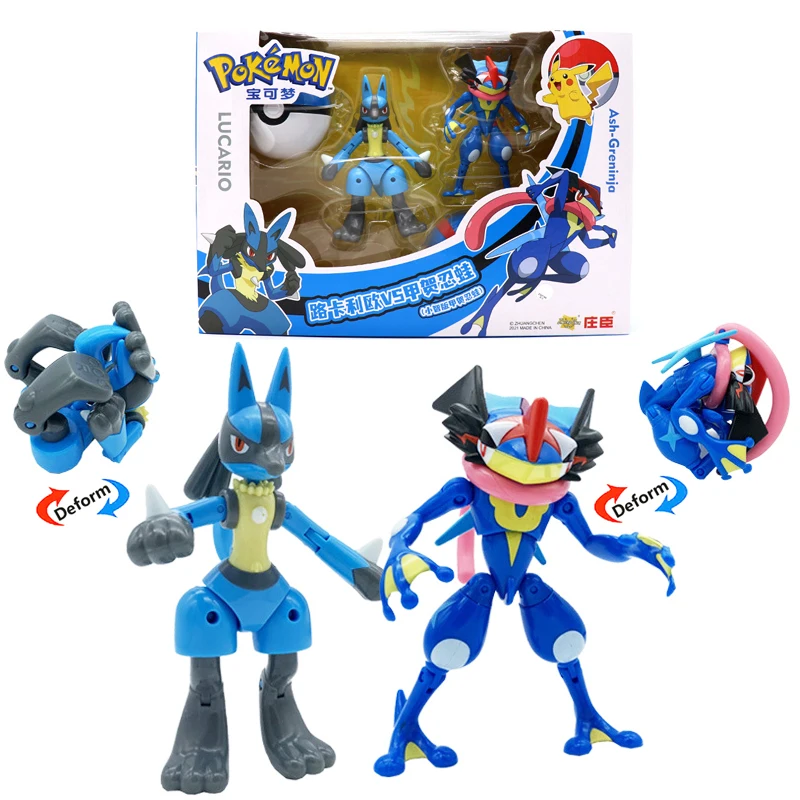 Pokemon Lucario Greninja Pikachu Charizard Cartoon Action Figure Deformation Pokeball Toy Set Pvc Anime Doll Model Giocattoli Per Bambini