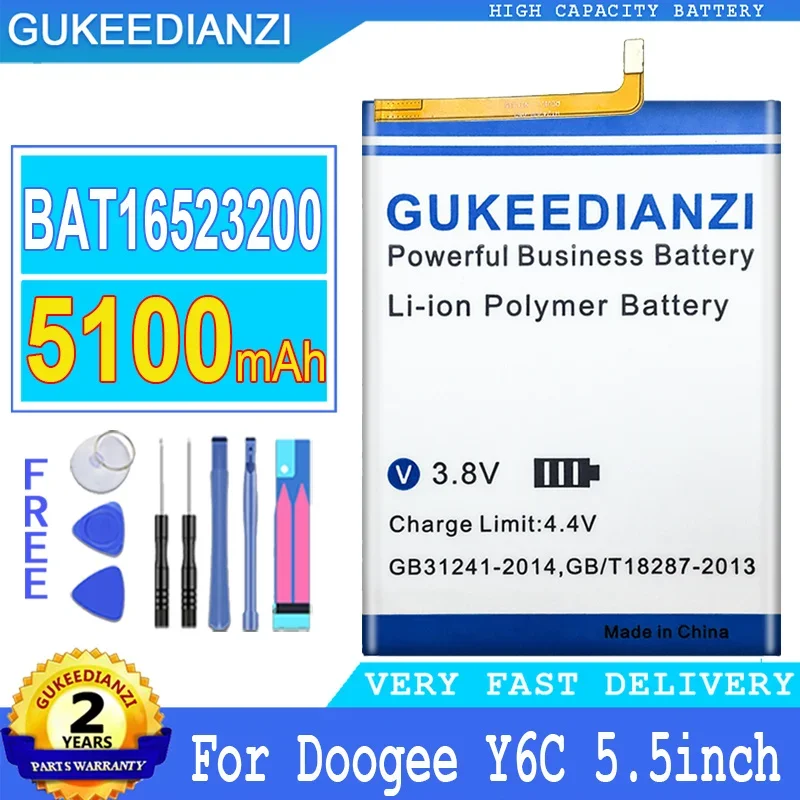 

Rechargeable Mobile Phone Battery with Free Tools and Tracking Number, 5100mAh, BAT16523200 for Doogee Y6 C Y6C 5.5in