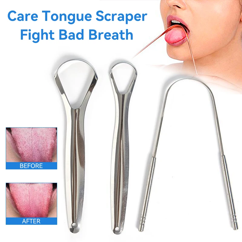 Tongue Scraper for Adults & Kids, Get Rid of White Tongue & Bad Breath  Treament, Professional Tongue Brush Tongue Cleaner, Dentist Recommendation  Silver-1pcs