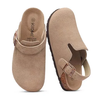 Kidmi Zoccoli da donna in pelle scamosciata di mucca con cinturino regolabile Comodo plantare in sughero per interni ed esterni Ciabatte in pelle Nuove scarpe di patate 1