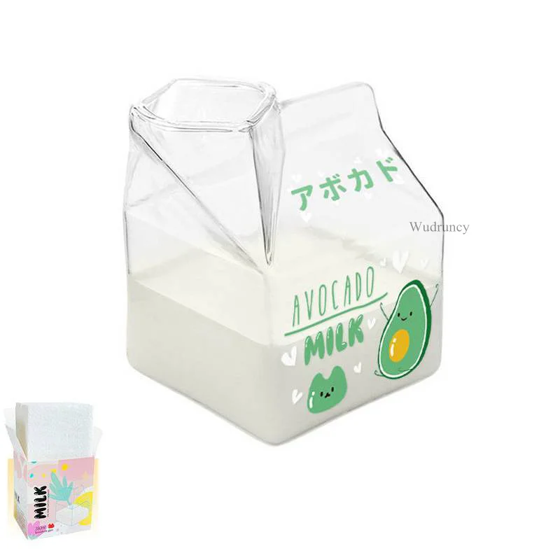 YYSS 380ml Kawaii Milk Glass Cup Creative Square Clear Milk Carton Water  Bottle Whole Cute Fruit Hea…See more YYSS 380ml Kawaii Milk Glass Cup