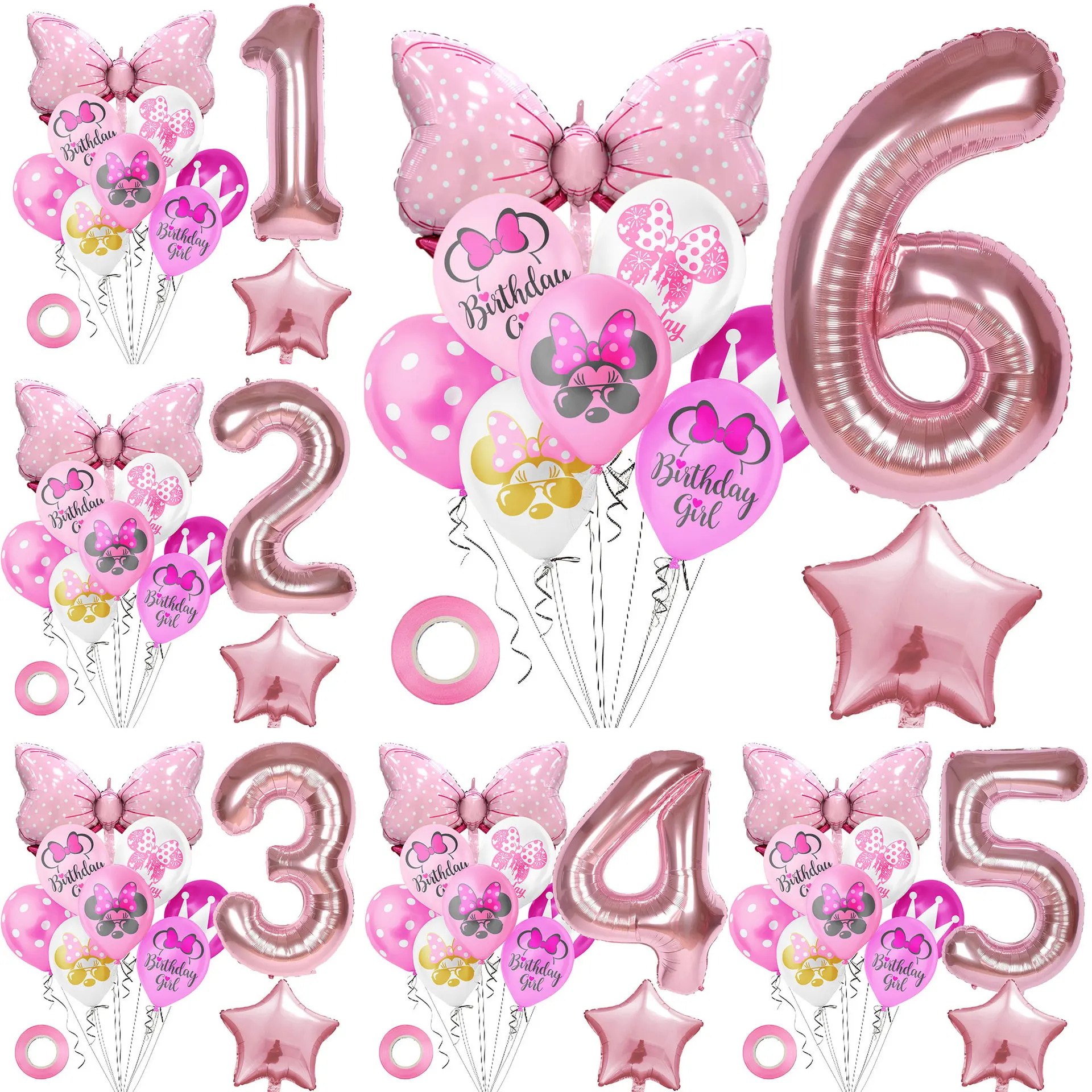 

Disney Anime Bow Minnie Balloon Cartoon Theme Birthday Party Decorative Supplies Baby 1-9 Anniversary Birthday Balloon Set Gift