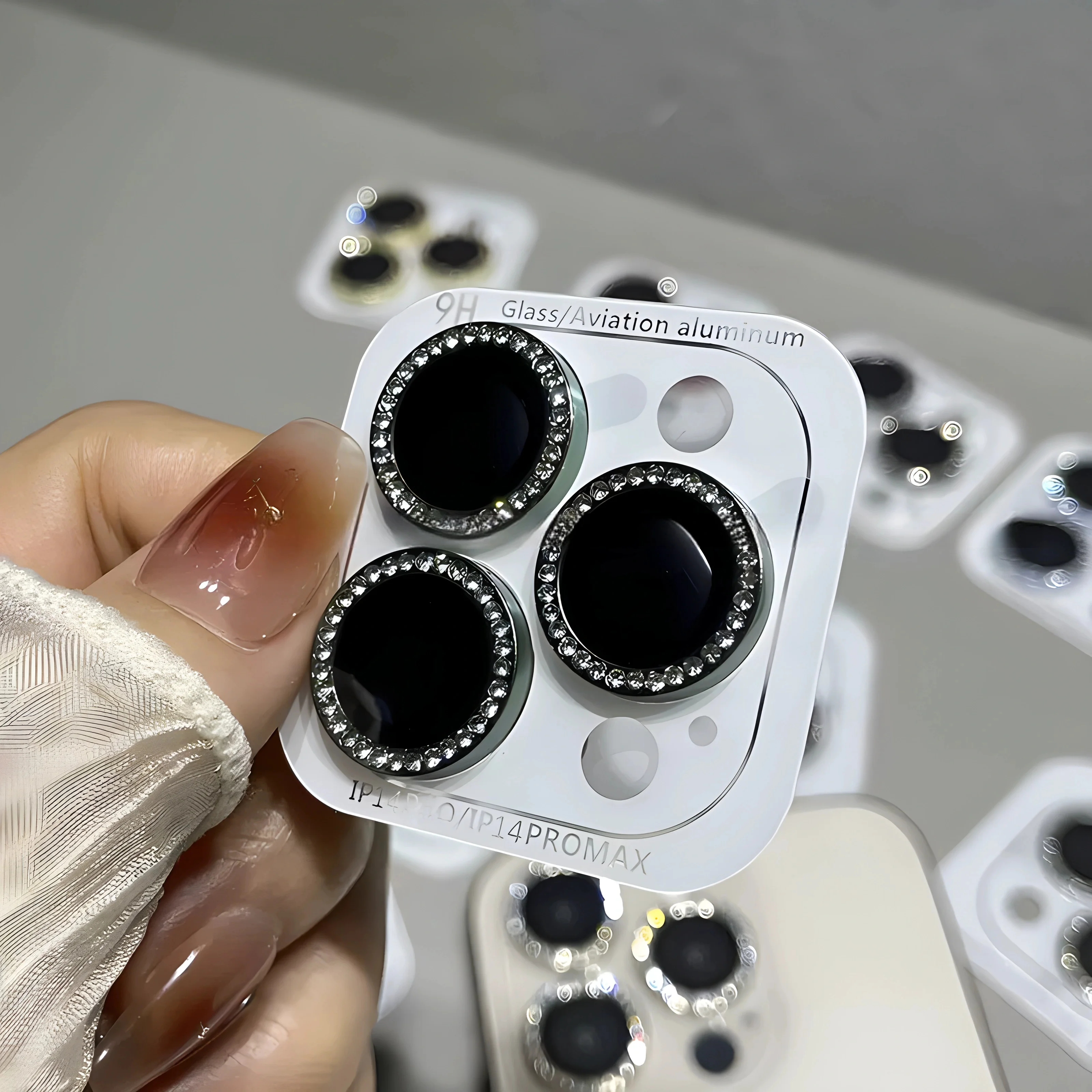 Diamond Flash Glitter Brick Camera Lens Protector with Metal Ring Finish