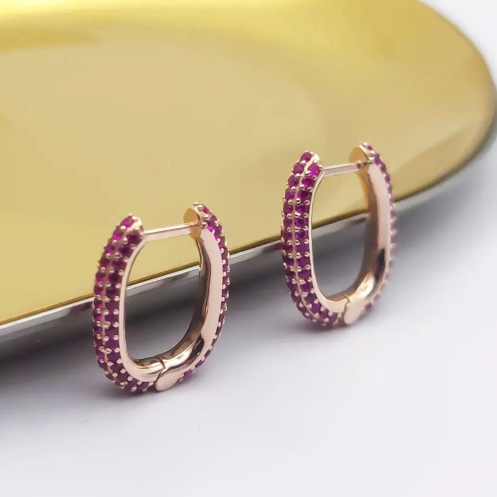 HESHI 925 Sterling Silver Rose Gold / Platinum Plated Zircon Inlay Geometric Curve Earrings for Woman
