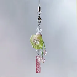 Charming Floral Glass Bead Keychain with Berry Accents in Green, Pink, and Red (Pink)