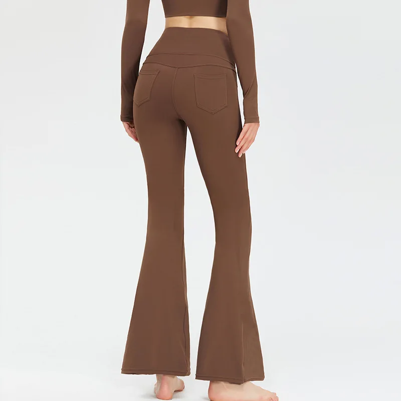 High Waist Yoga Flare Pants Women Nude Peach Hip Lifting Sports Fitness Pants Tight Slim Yoga Breathable Quick Drying Gym