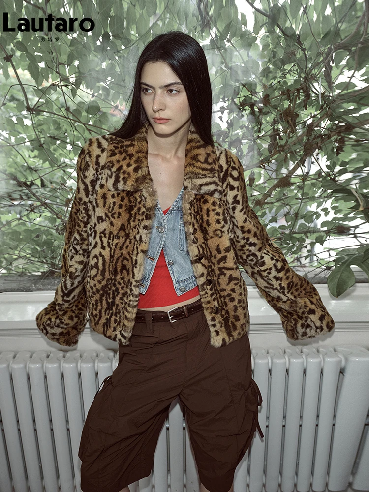 Autumn Winter Short Luxury Soft Thick Warm Colorful Leopard Print 1