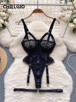 CHILLGIO Women Sexy Lace Strappy Bodysuits Lingerie Bodycon One Piece Combination Erotic Onesie Fashion Vintage Push Up Rompers