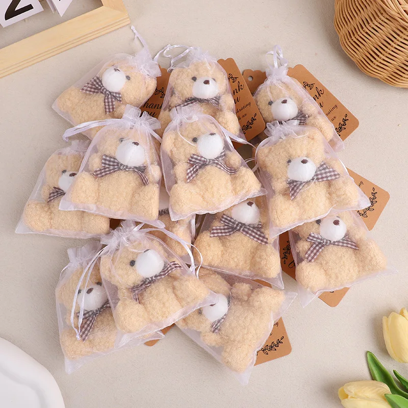30pcs/10set Bear Gift with Organza Bag Thank You Card for Baby Shower Wedding Decoration Supplies Kids Birthday Party Guest Gift