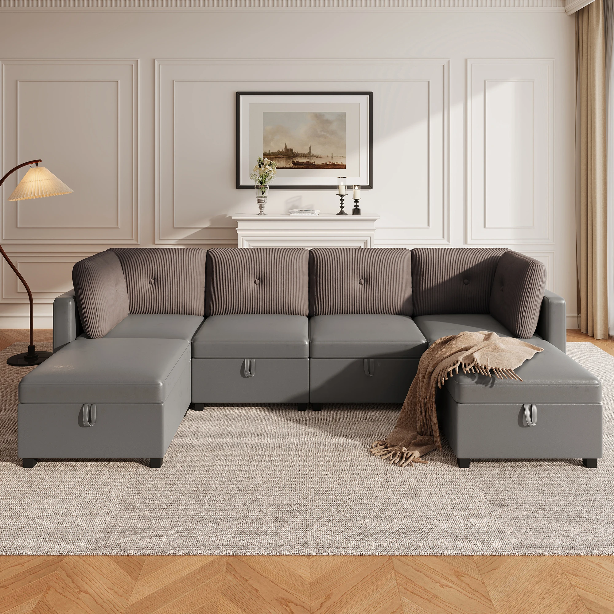 KOMHTOM Moduliges Modulares U Formiges Wohnzimmer Ecksofa Mit Stauraum Verwandelbar – Detail 1