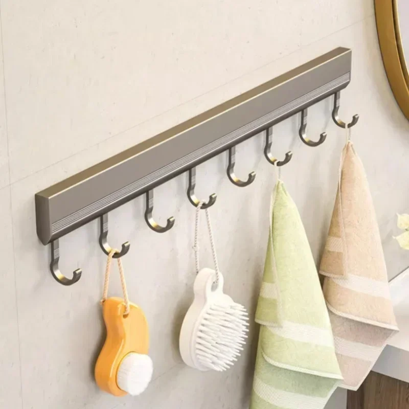 Kitchen Hook Wall Mounted Kitchen Storage Rack Storage Row Hook Holder No Punch Shelves with Movable Hook Kitchen Utensil