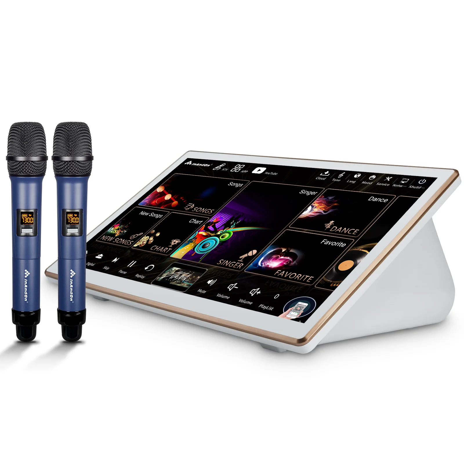InAndOn KTV Karaoke System with Wireless Microphone, 18.5 Inch Capacitive Touch Screen 650K Cloud Song YouTube, 4T