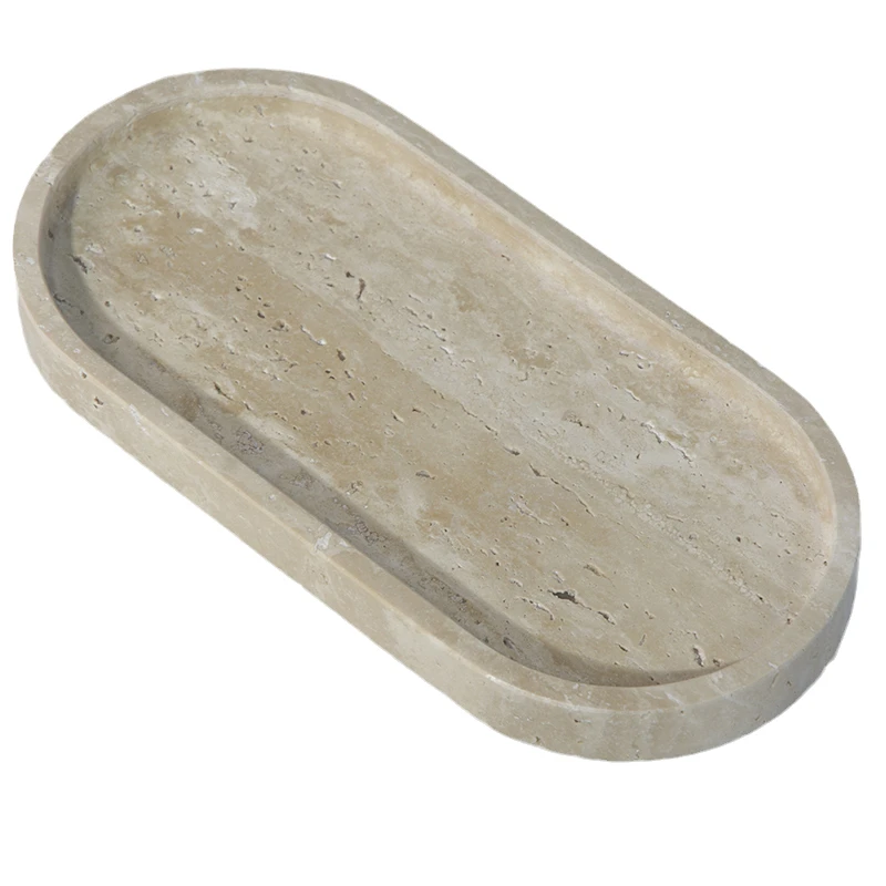 Navaris Bandeja De Travertino Ovalada - Bandejas Decorativas Beige De 25 X 12 X 2 Cm - Vaciabolsillos De Decoracion Para Recibidor Baño O Cocina - Para Llaves Perfumes Y Más