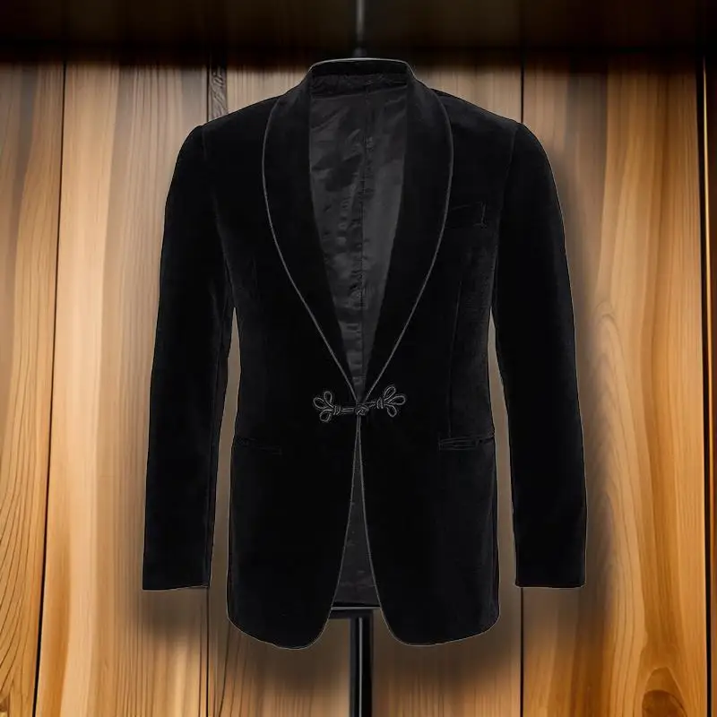 Men Suits Jackets Velvet Smoking Jacket Shawl Lapel Loose Vintage Wedding Groom Blazer Dinner Party Prom Male Suit Coat Single 1 Jacket