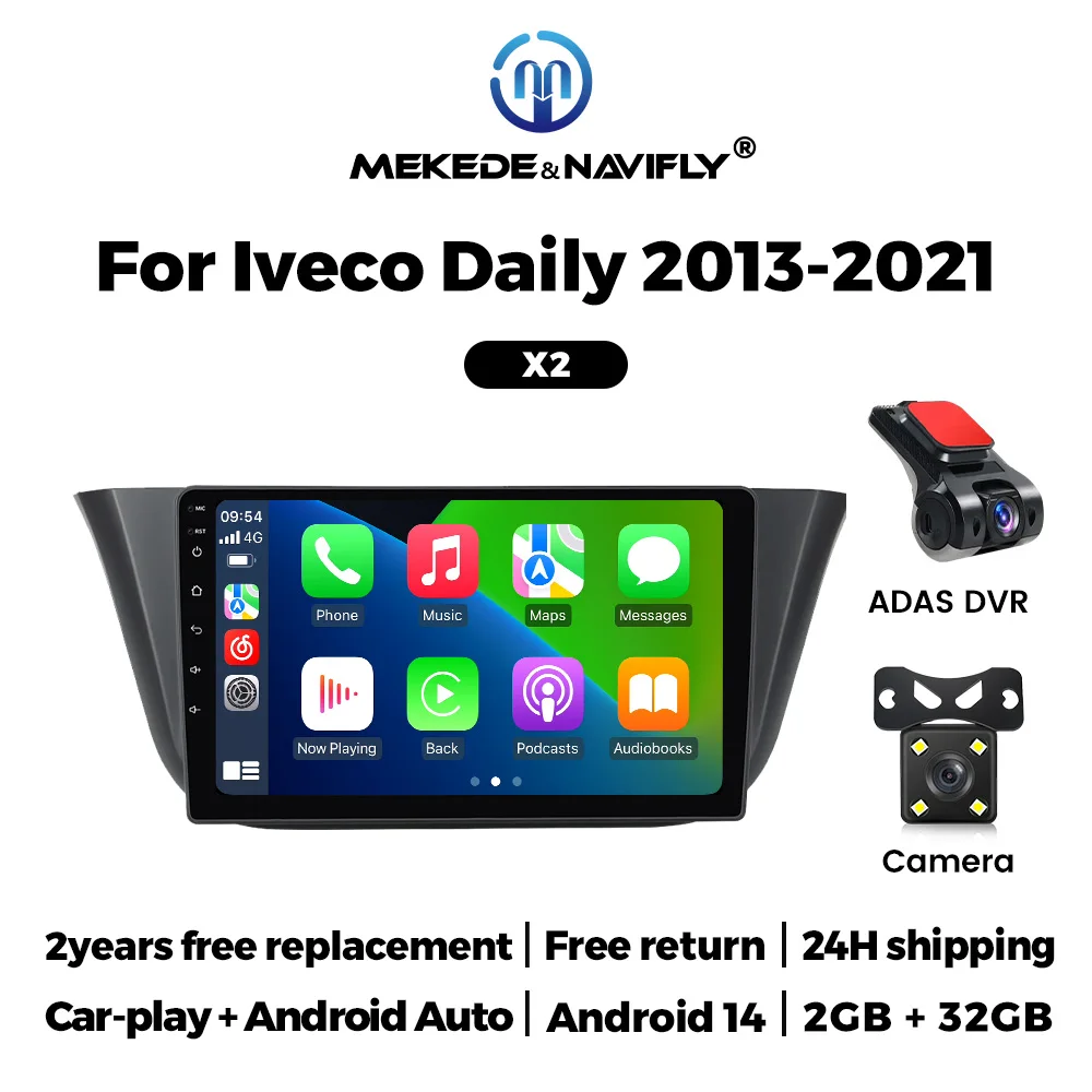 Radio 2 DIN Android 15 Para Iveco Daily 2013-2021, Pantalla Táctil IPS De 9" (1280x720), GPS, WiFi, Carplay Inalámbrico, Cámara Trasera Y 4G, Varios Modelos RAM/ROM