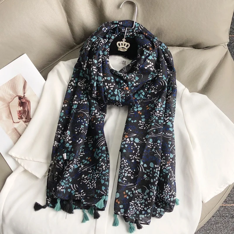 36 Designs Blumendruck Voile Quaste Viskose Schal Schal weich dünn Wrap Pashmina Stirnband Bufandas muslimischen Hijab Sjaal 180 * 90 cm – Detail 18