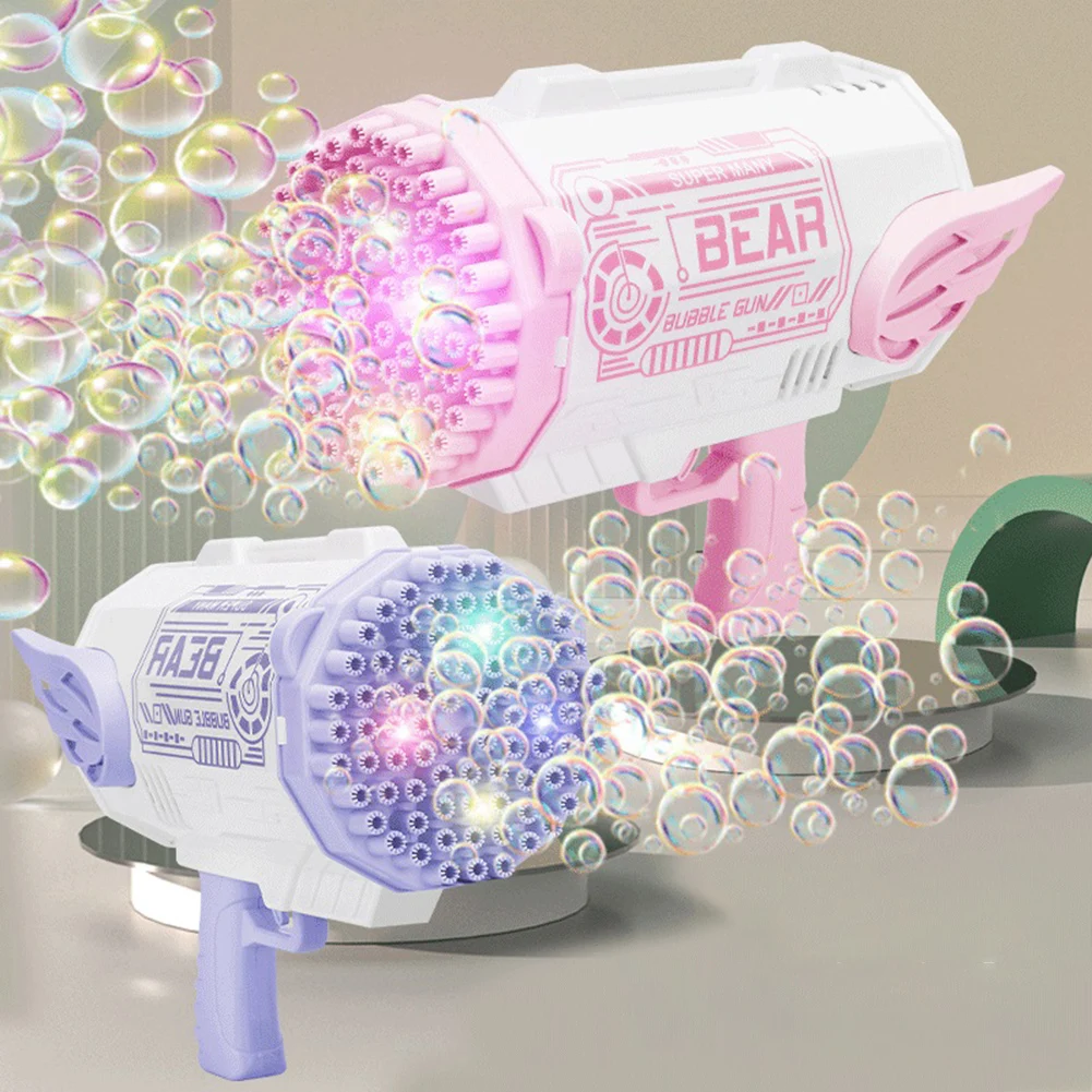 80 Holes Rocket Bubble Gun Machine Electric Led Kids Automatic Soap
