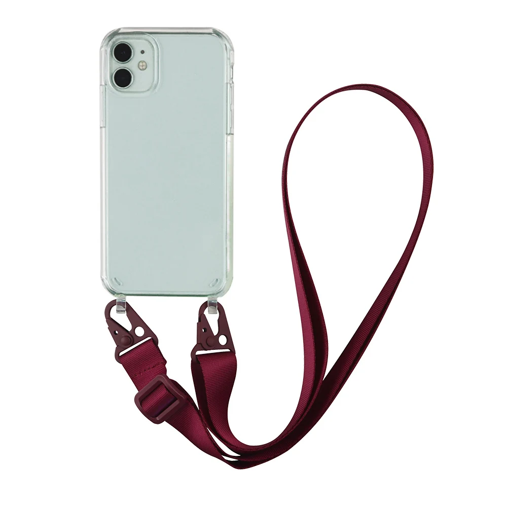 Transparent TPU+PC Crossbody Necklace Phone Case with Fashion Lanyard Cover