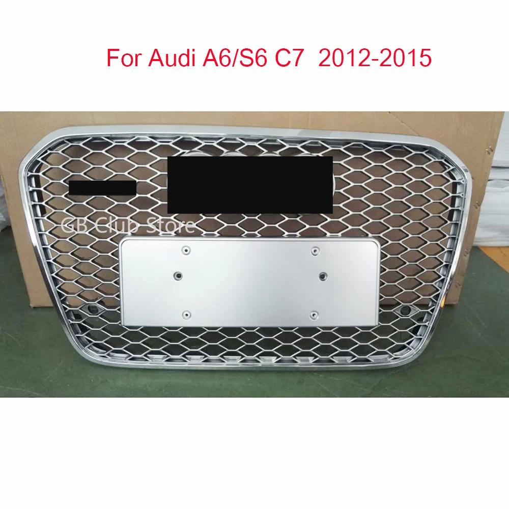 

For RS6 Style Front Sport Hex Mesh Honeycomb Hood Grill Chrome Frame Silver Grill For Audi A6/S6 C7 2012 2013 2014 2015