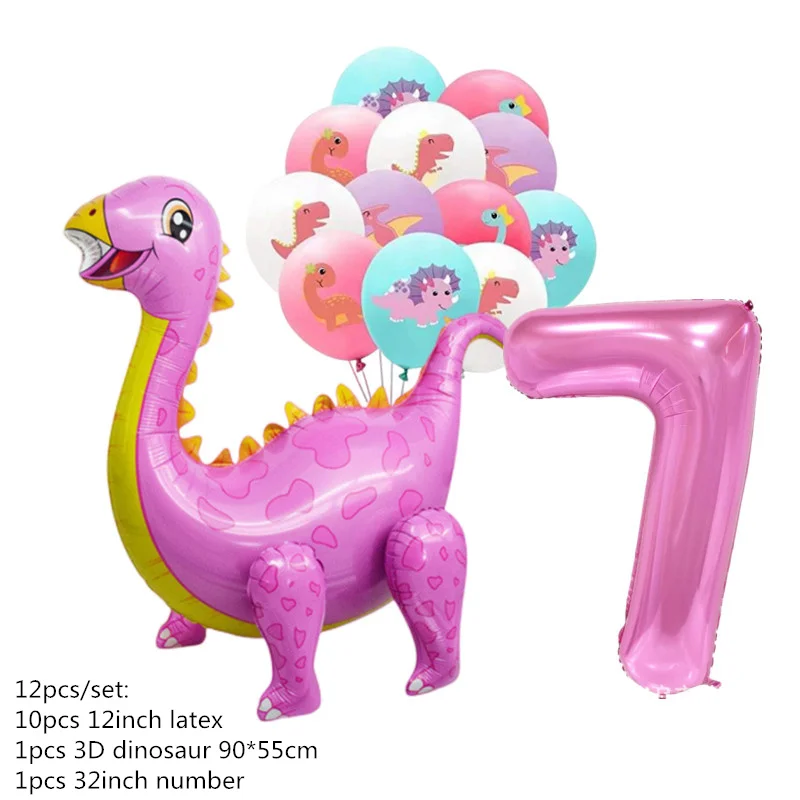 1 Set 1 2 3 Jahre Rosa 3D Dinosaurier Geburtstagsparty Dino-Ballons Latex-Ballon Mädchen Geburtstagsparty Kinder Baby-Shower Dschungel Safari Deko – Detail 7
