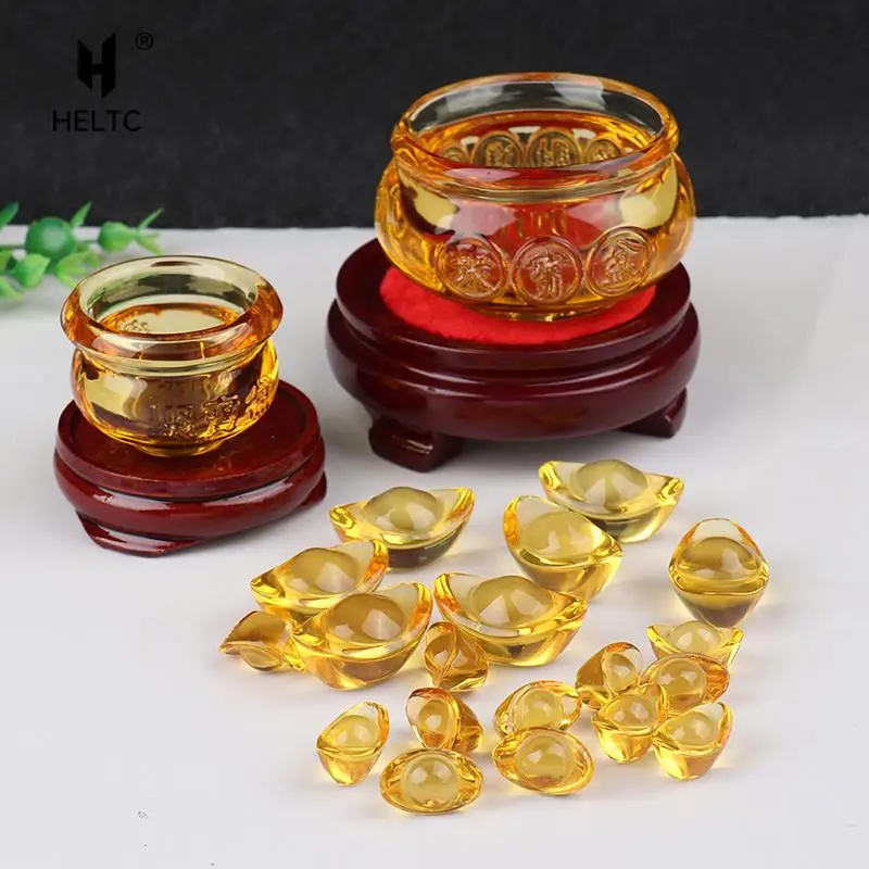 Cristallo Cornucopia Cristallo Cinese Lingotto D'Oro Vetro Giallo Fortuna Cornucopia Treasure Bowl Feng Shui Statua Artigianato Decorazione