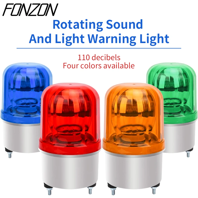 LTE-1101J Rotating Warning Light with Buzzer 12V/24V/220V Waterproof Flashing Signal Light Industrial Signal Safety Alarm