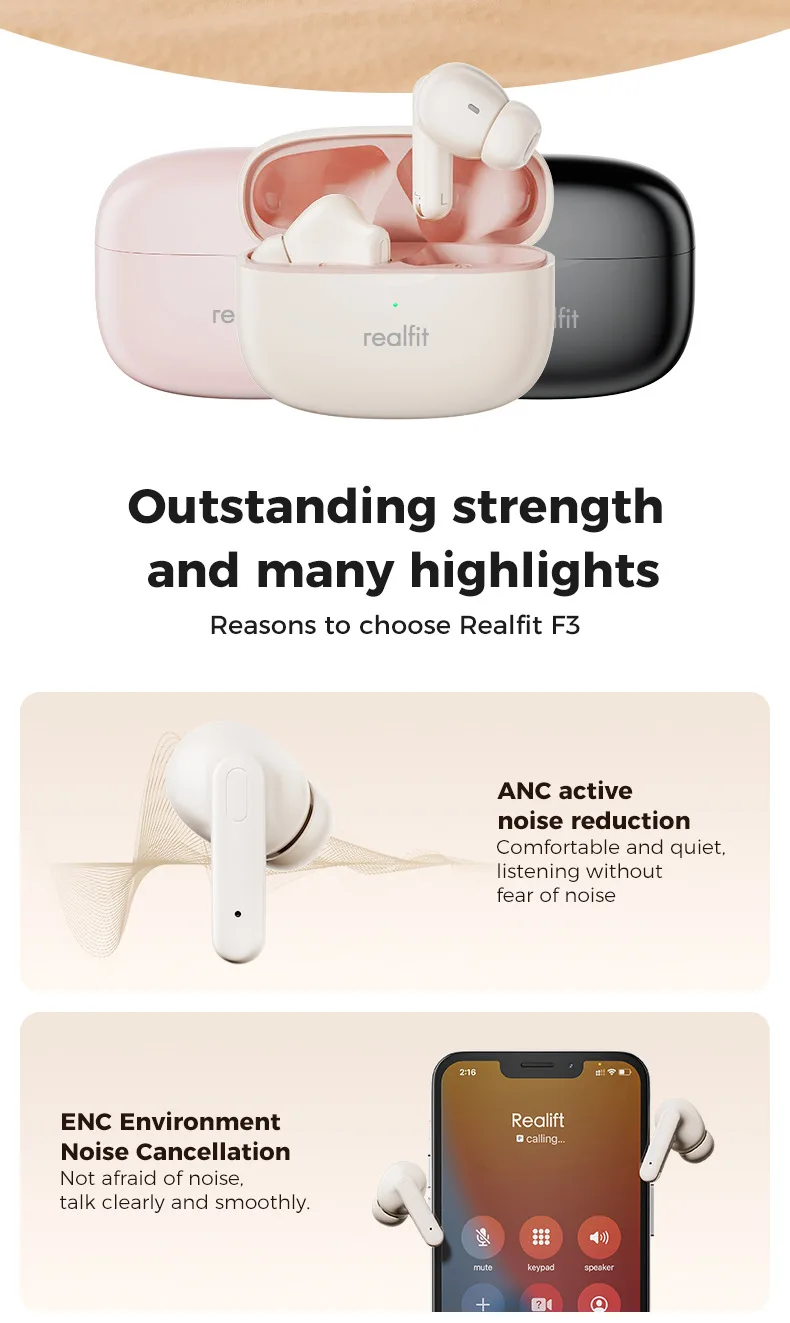 Realfit F3 ANC Active Noise Cancellation True Wireless Earbuds