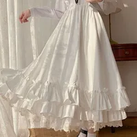 Japanese ruffles pleated skirt woman sweet high waist loose Ankle-length skirts women college style black patchwork A-line skirt - Image 4