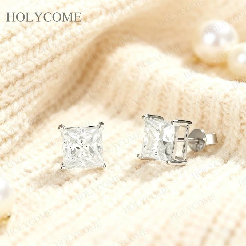 S925/10K/14K/18K Ohrringe mit Moissanit-Stein, D-Farbe, Princess-Schliff, 1CT/3CT/6CT, Luxuriöse Jubiläums- und Geburtstagsgeschenke – Detail 6
