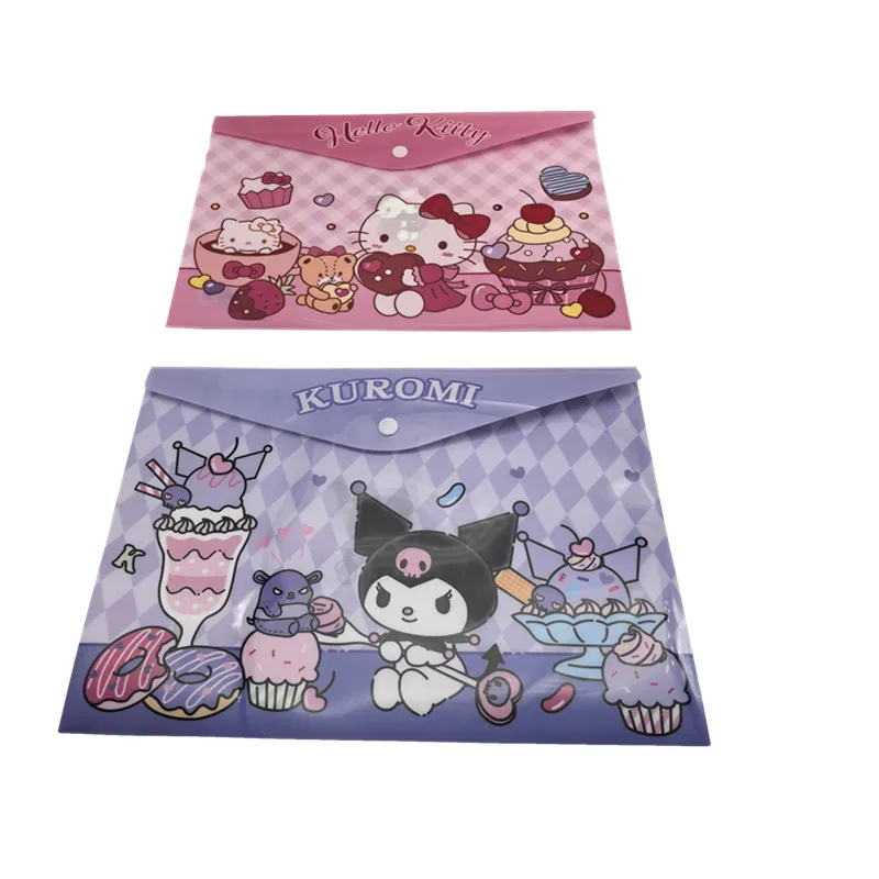 Anime Kuromi Plastic Folders Snap File Bag A4 Waterproof Folder Student Test Paper Office Supplies File Thickened Exam Bag 4pcs